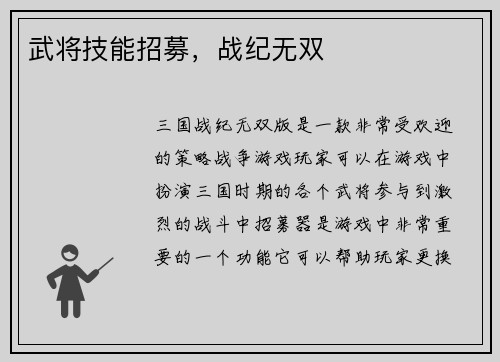 武将技能招募，战纪无双