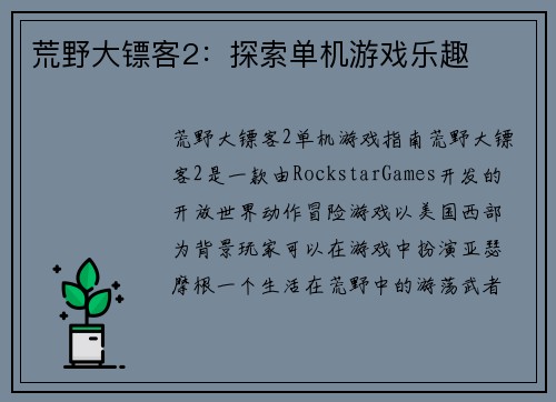 荒野大镖客2：探索单机游戏乐趣